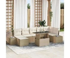 Sodo Sofų Rinkinys su pagalve 8 pcs smėlio ir kreminės spalvos