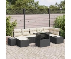 Sodo Sofų Rinkinys su pagalve 8 pcs Juoda ir kreminė