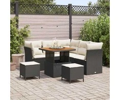 Sodo Sofų Rinkinys su pagalve 8 pcs Juoda ir kreminė