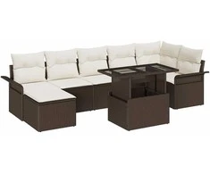 Sodo Sofų Rinkinys su pagalve 8 pcs Ruda Poli ratanas