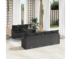 Sodo Sofų Rinkinys su pagalve 8 pcs Juoda Poli ratanas