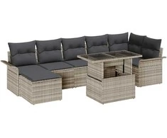 Sodo Sofų Rinkinys su pagalve 8 pcs Šviesiai pilka Poli ratanas