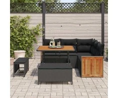 Sodo Sofų Rinkinys su pagalve 8 pcs Juoda