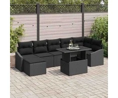 Sodo Sofų Rinkinys su pagalve 8 pcs Juoda poliratanas
