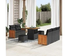 Sodo Sofų Rinkinys su pagalve 8 pcs Juoda