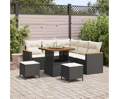 Sodo Sofų Rinkinys su pagalve 8 pcs Juoda Poli ratanas
