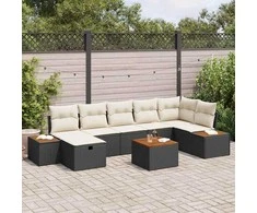 Sodo Sofų Rinkinys su pagalve 8 pcs Juoda Poli ratanas