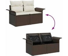 Sodo Sofų Rinkinys su pagalve 8 pcs Ruda Poli ratanas