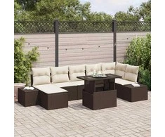 Sofa Sodo Sofų Rinkinys su pagalve 8 pcs Ruda ir kreminė