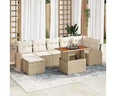 Sodo Sofų Rinkinys su pagalve 8 pcs smėlio ir kreminės spalvos