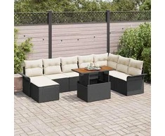 Sodo Sofų Rinkinys su pagalve 9 pcs Juoda ir kreminė