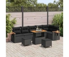 Sodo Sofų Rinkinys su pagalve 9 pcs Juoda
