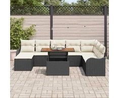 Sodo Sofų Rinkinys su pagalve 9 pcs Juoda ir kreminė