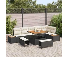 Sodo Sofų Rinkinys su pagalve 9 pcs Juoda Poli ratanas
