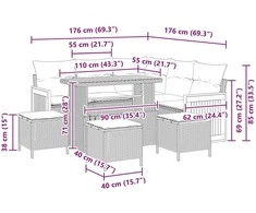 Sodo Sofų Rinkinys su pagalve 9 pcs Juoda