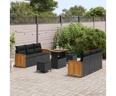 Sodo Sofų Rinkinys su pagalve 9 pcs Juoda