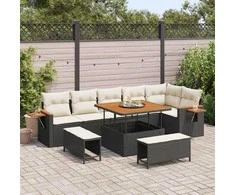 Sodo Sofų Rinkinys su pagalve 9 pcs Juoda ir kreminė