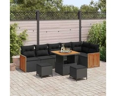 Sodo Sofų Rinkinys su pagalve 9 pcs Juoda