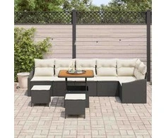 Sodo Sofų Rinkinys su pagalve 9 pcs Juoda Poli ratanas