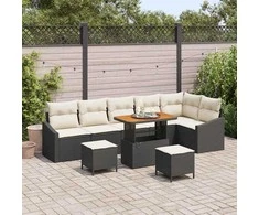 Sodo Sofų Rinkinys su pagalve 9 pcs Juoda Poli ratanas