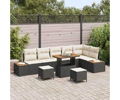 Sodo Sofų Rinkinys su pagalve 9 pcs Juoda Poli ratanas