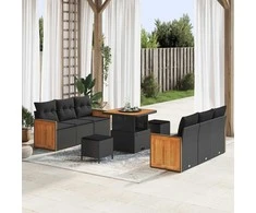 Sodo Sofų Rinkinys su pagalve 9 pcs Juoda
