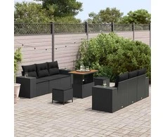 Sodo Sofų Rinkinys su pagalve 9 pcs Juoda Poli ratanas