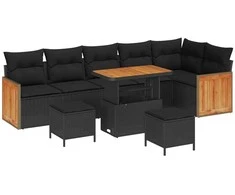 Sodo Sofų Rinkinys su pagalve 9 pcs Juoda