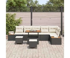 Sodo Sofų Rinkinys su pagalve 9 pcs Juoda Poli ratanas