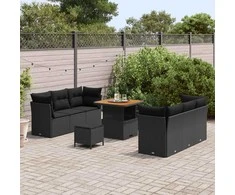Sodo Sofų Rinkinys su pagalve 9 pcs Juoda poliratanas