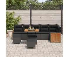 Sodo Sofų Rinkinys su pagalve 9 pcs Juoda