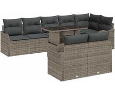 Sodo Sofų Rinkinys su pagalve 9 pcs Pilka Poli ratanas