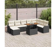Sodo Sofų Rinkinys su pagalve 9 pcs Juoda ir kreminė