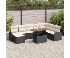 Sodo Sofų Rinkinys su pagalve 9 pcs Juoda ir kreminė