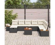 Sodo Sofų Rinkinys su pagalve 9 pcs Juoda Poli ratanas