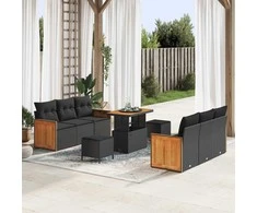 Sodo Sofų Rinkinys su pagalve 9 pcs Juoda
