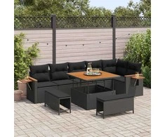 Sodo Sofų Rinkinys su pagalve 9 pcs Juoda