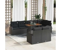 Sodo Sofų Rinkinys su pagalve 9 pcs Juoda