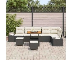 Sodo Sofų Rinkinys su pagalve 9 pcs Juoda Poli ratanas