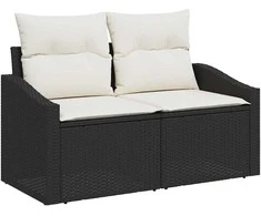 Sodo Sofų Rinkinys su pagalve 9 pcs Juoda Poli ratanas