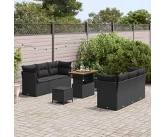 Sodo Sofų Rinkinys su pagalve 9 pcs Juoda poliratanas