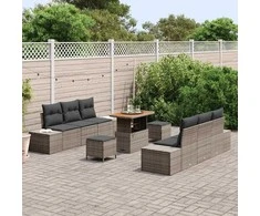 Sofa Sodo Sofų Rinkinys su pagalve 9 pcs Pilka Poli ratanas