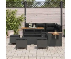 Sodo Sofų Rinkinys su pagalve 9 pcs Juoda