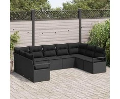 Sodo Sofų Rinkinys su pagalve 9 pcs Juoda poliratanas
