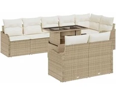Sodo Sofų Rinkinys su pagalve 9 pcs Smėlio Poli ratanas