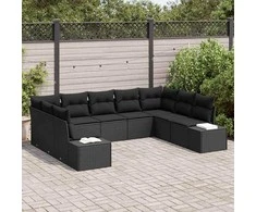 Sodo Sofų Rinkinys su pagalve 9 pcs Juoda Poliratanas