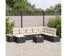 Sodo Sofų Rinkinys su pagalve 9 pcs Juoda Poli ratanas