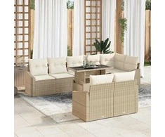 Sodo Sofų Rinkinys su pagalve 9 pcs Bežinė ir kreminė