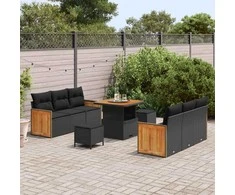 Sodo Sofų Rinkinys su pagalve 9 pcs Juoda