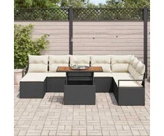 Sodo Sofų Rinkinys su pagalve 9 pcs Juoda ir kreminė